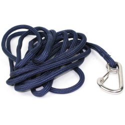 Mooring rope made of 24-braided polyester multifilament and stainless steel hook.