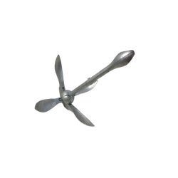 Galvanized folding grapnel anchor with wide flukes, also known as 'Draggen'. Compact design for easy storage in recreational boa