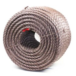 Brown 3-strand Danline rope, lightweight and durable. Ideal for fishing and commercial marine use.
