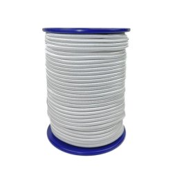 Elastic cord with a polyester silk cover. White color.