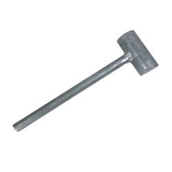 Galvanized hammer for driving rock wedges into crevices when mooring boats. Durable and reliable for marine environments.