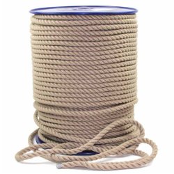 Decorative rope made of synthetic material that resembles natural hemp.