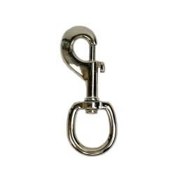 Swivel snap hook in polished chrome, compact and durable design for easy attachment of ropes and leashes.