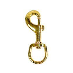 Swivel snap hook in brass, perfect for attaching ropes and leashes with a rotating eyelet for maximum flexibility