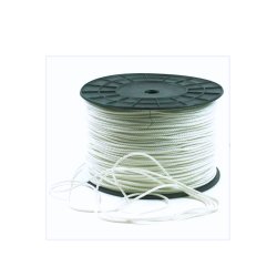 White cross-braided line made of smooth and flexible multifilament polyester.