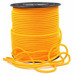 Yellow cross-braided rope made of polypropylene multifilament.