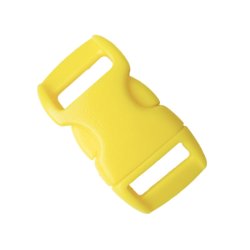 Yellow plastic buckle with a durable construction, perfect for dog leashes, bags, and straps. Secure and easy-to-use design.