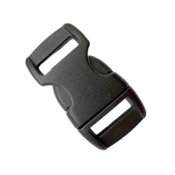 Durable black plastic buckle, ideal for use on straps, bags, and dog leashes.