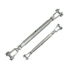 Full view of the turnbuckle, placed on a neutral surface, ready for use in tensioning and rigging applications.